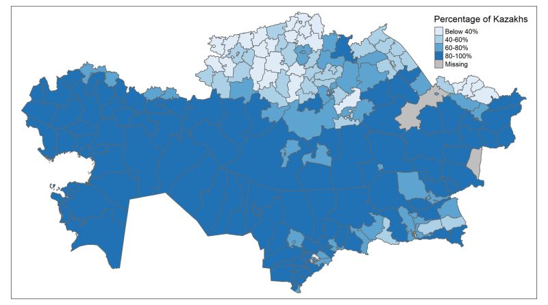 Percentage of Kazakhs in the Regions of Kazakhstan